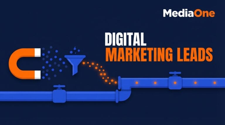 Digital marketing leads hero showing a magnet and filter turning enquiries into qualified leads