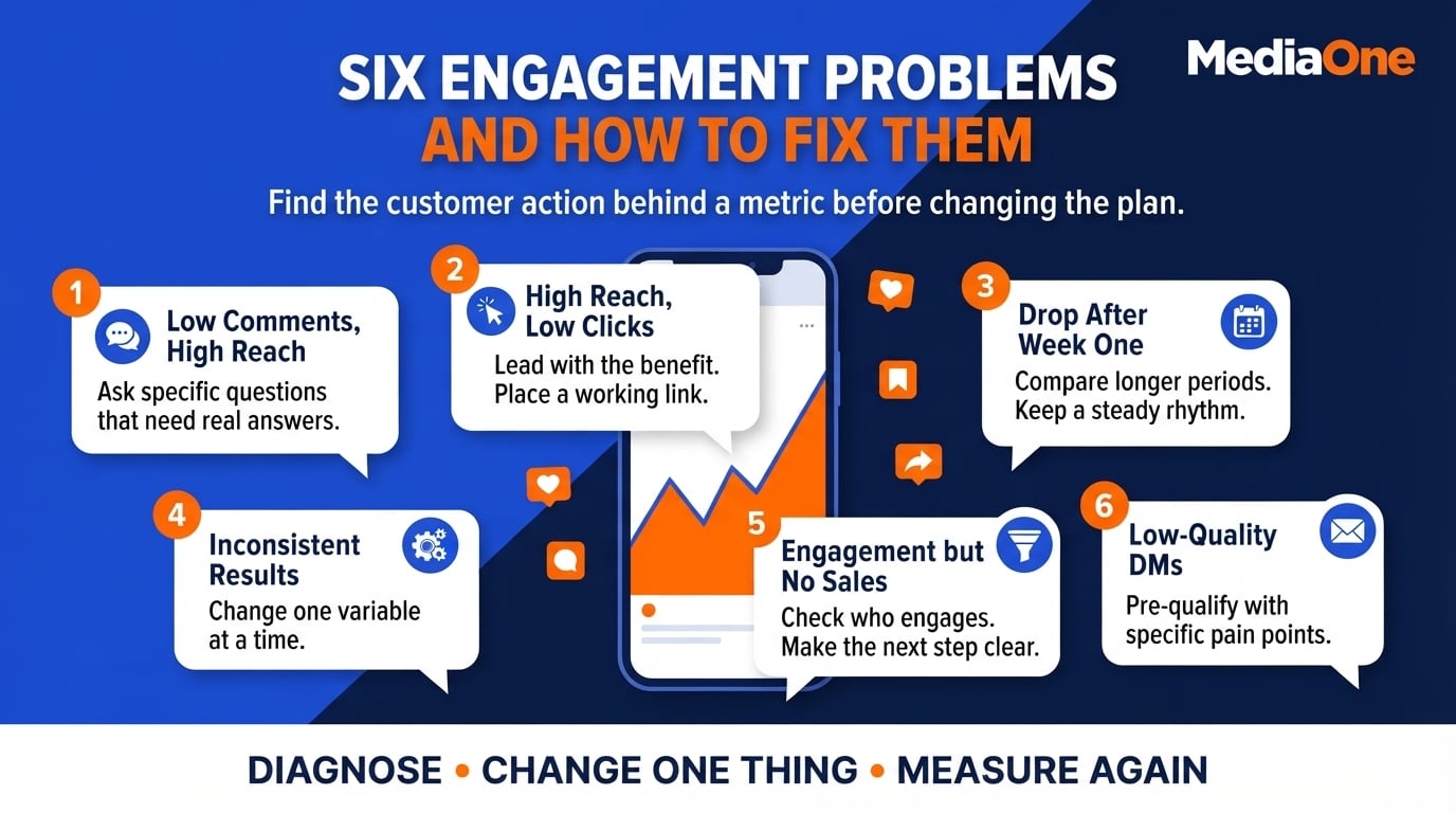 Social Media Engagement Tips That Drive Business Results 3 Social media engagement tips pairing six common engagement problems with practical fixes
