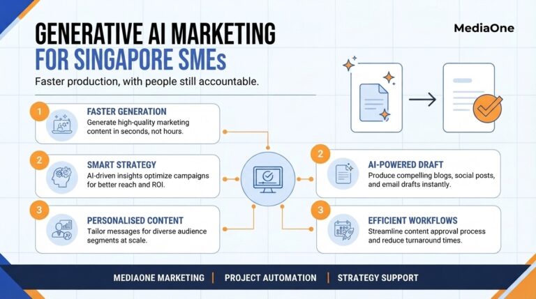 Generative AI marketing guide hero showing an AI-assisted draft passing human review