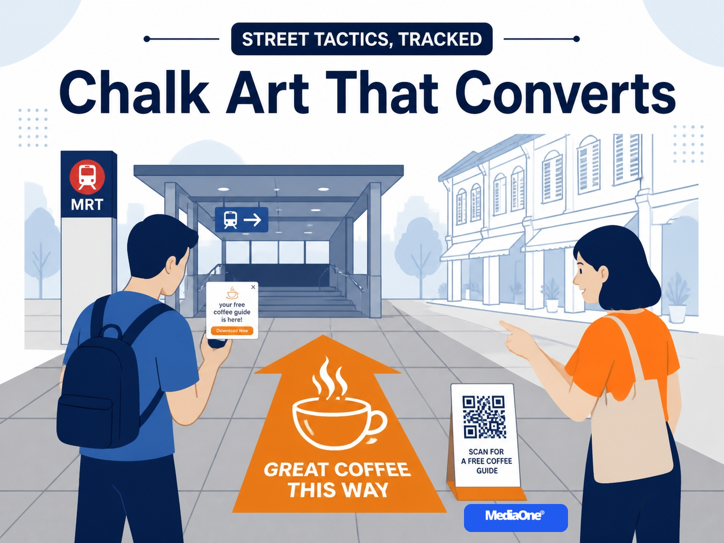 Guerrilla Marketing in 2026: A Practical Guide for Singapore Businesses 1 Guerrila Marketing Street Tactics - People using QR code to scan a free coffee