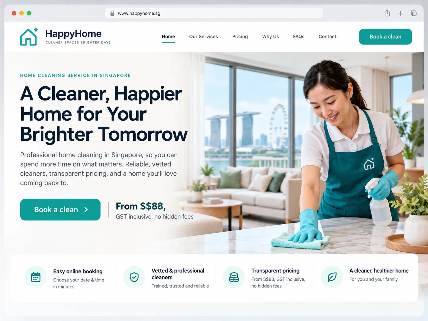 Call to Action Strategies for Singapore Audiences: Evidence-Based Approaches with Local and Global Examples 5 HappyHome Singapore Cleaning Service CTA example