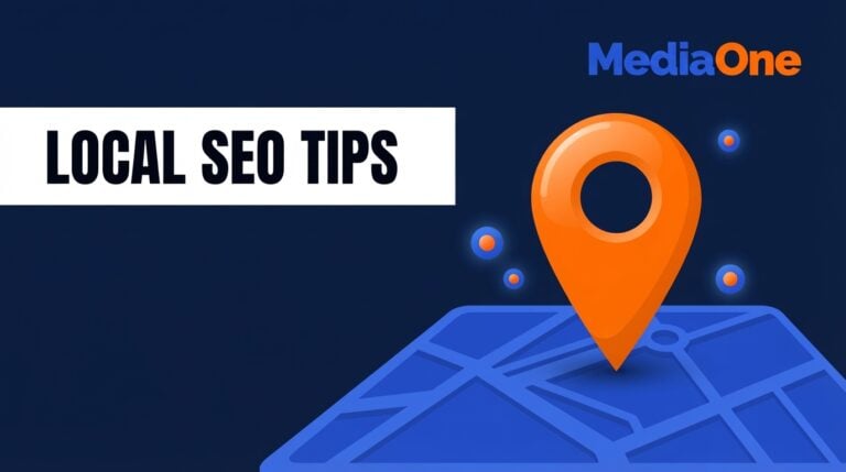 Local SEO tips hero showing a map pin rising above a Singapore street map