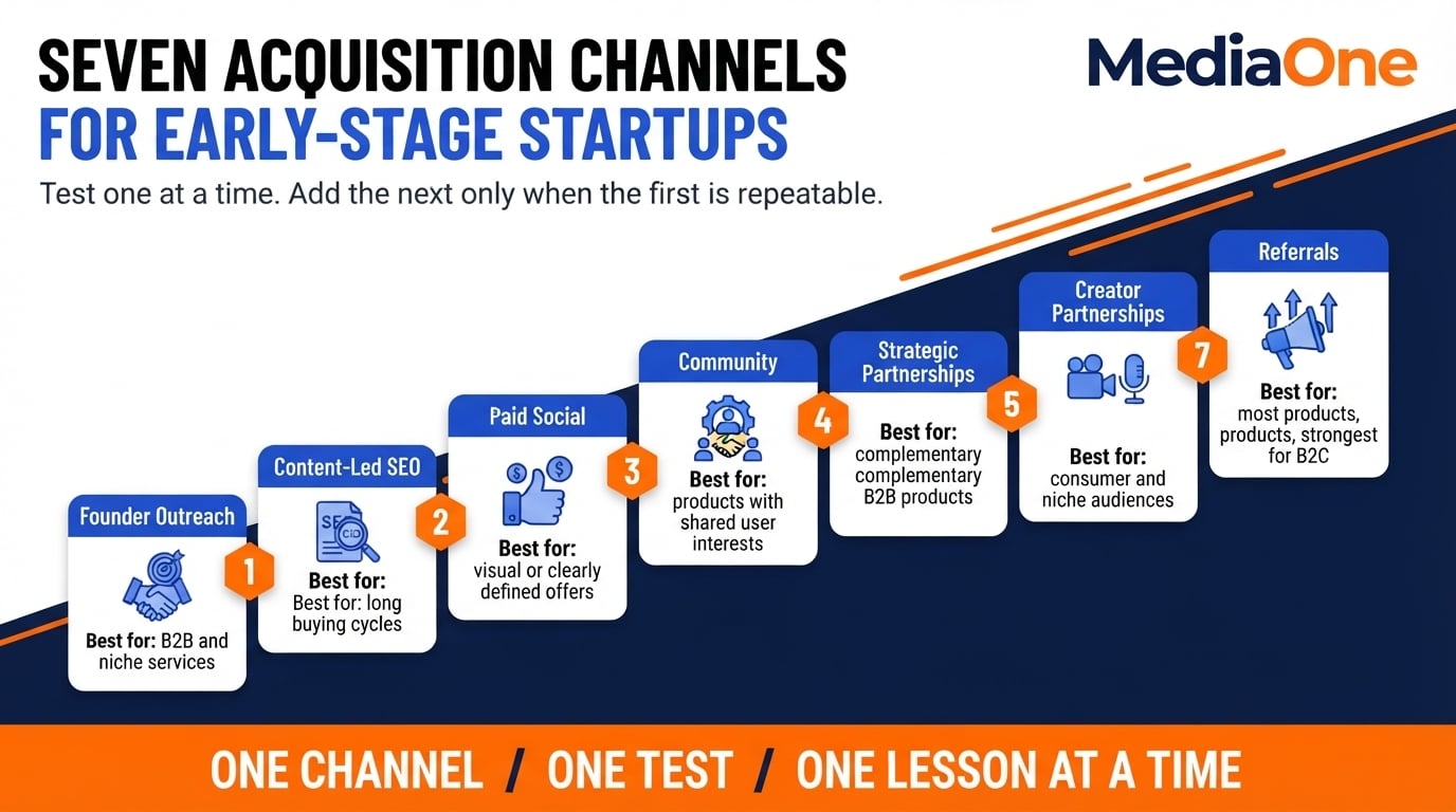 Startup Marketing: Practical Strategies for Early-Stage Growth 2 Seven startup marketing acquisition channels and the business type each suits best