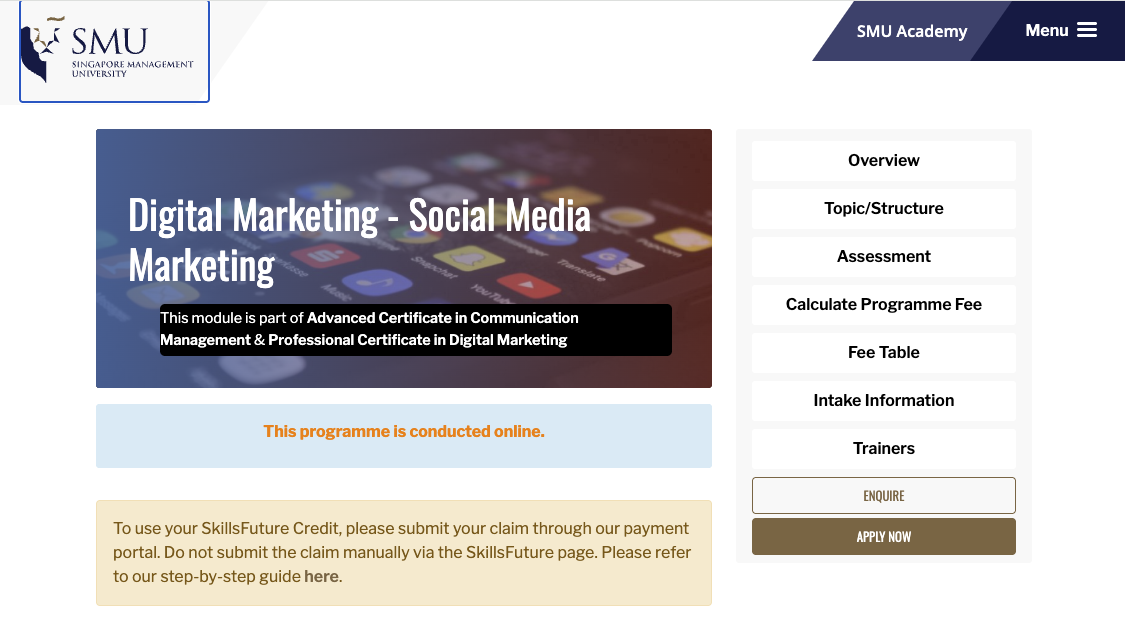 Social Media Marketing Courses in Singapore: A Practical Guide for 2026 3 Singapore Management University (SMU) Academy, Social Media and Digital Marketing