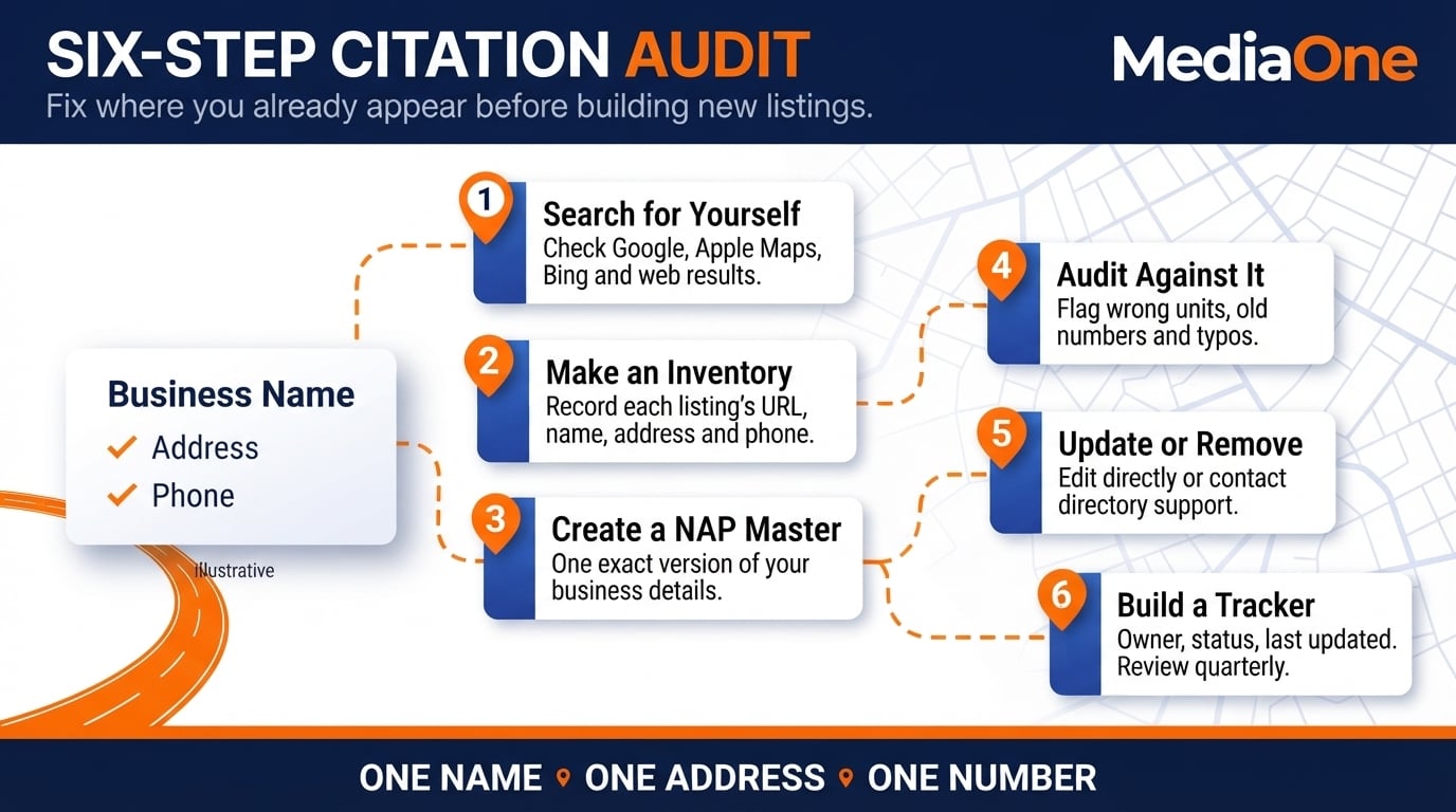 Local SEO Tips: 10 Practical Strategies to Rank Higher in Your Area 2 Six-step citation audit from the local SEO tips guide for consistent name, address and phone details