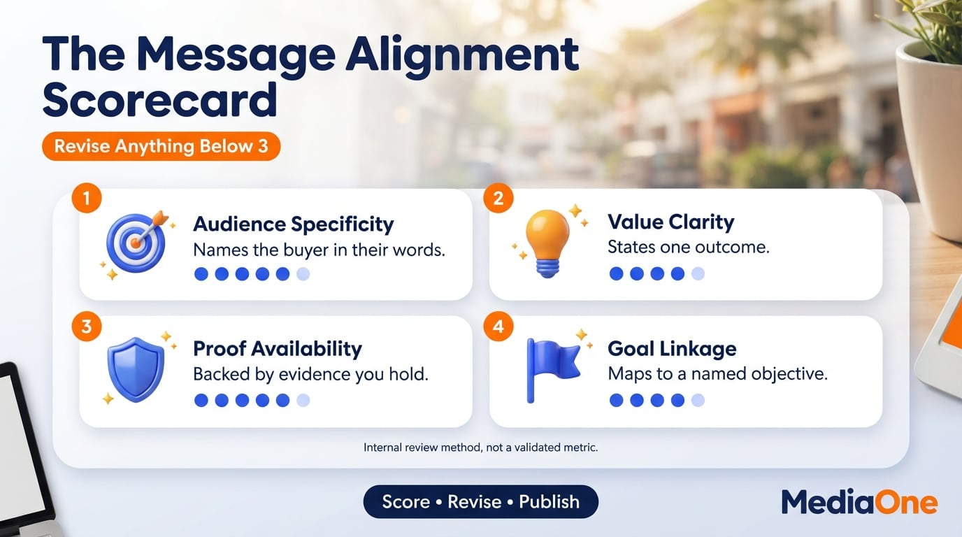 Marketing Messaging Strategy: How to Build One That Drives Conversions 2 Message Alignment Scorecard rating marketing messaging strategy drafts from 1 to 5 on four criteria