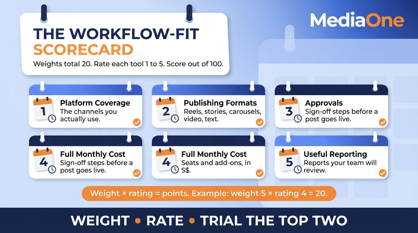 Content Scheduler Tools in 2026: How to Choose the Right One for Your Team 3 Workflow-Fit Scorecard for comparing content scheduler tools on five weighted criteria
