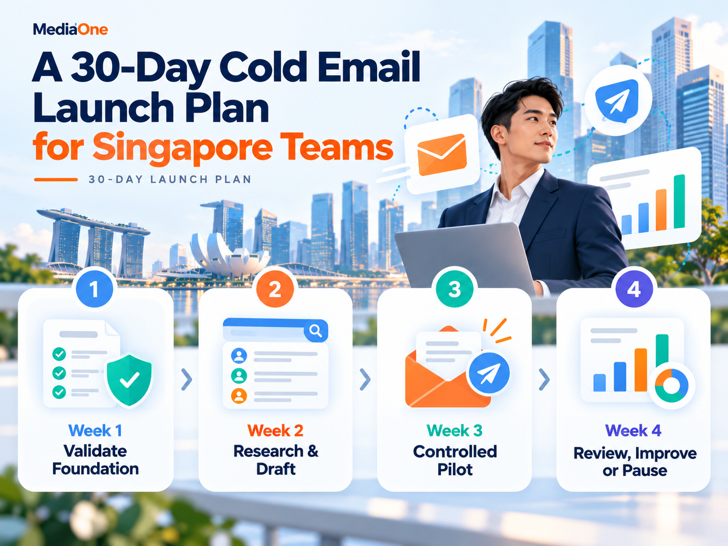 Cold Email Best Practices for Singapore Businesses (2026): A Practical Playbook 3 Cold email best practices 30-day launch plan covering foundation validation, prospect research, drafting, controlled pilot testing and campaign review