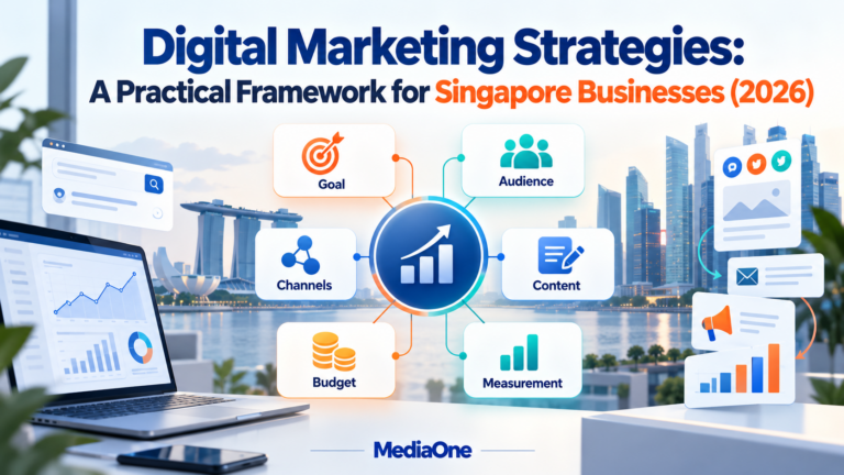 Digital marketing strategies framework for Singapore businesses covering goals, audience, channels, content, budget and measurement