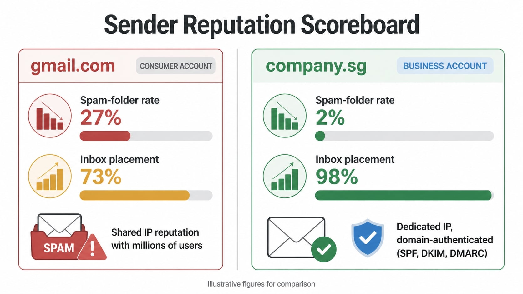 Email Hosting Services: What They Are, How to Choose One, and When They Beat Gmail and Outlook 1 Email hosting services comparison of sender reputation and inbox placement