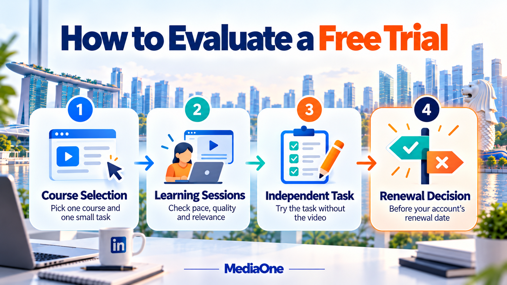 LinkedIn Learning Review (2026): Is It Worth the Money for Singapore Professionals? 3 Four stages of trial evaluation from course selection and learning sessions to renewal decisions