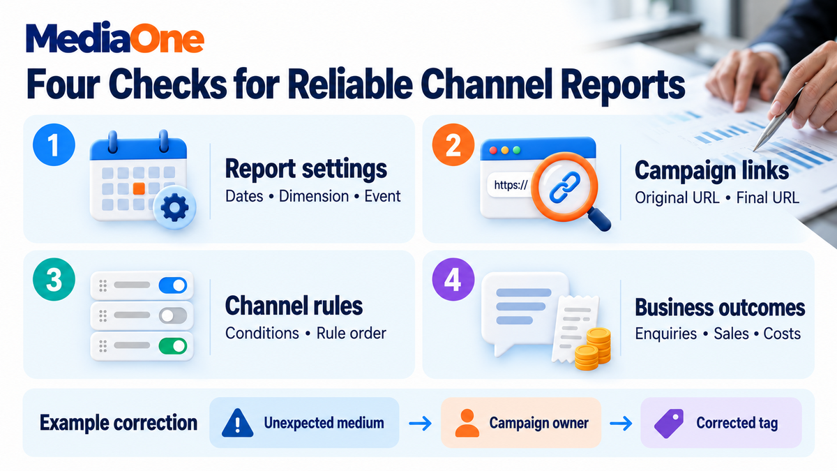Google Analytics Channels: How Default and Custom Channel Groupings Work in GA4 3 Four checks for reliable channel reporting
