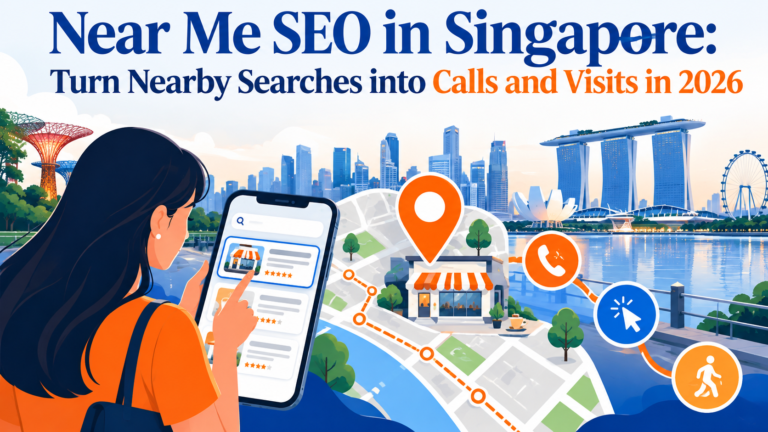 Near me SEO in Singapore showing local search results that drive nearby customers to call, click, and visit local businesses