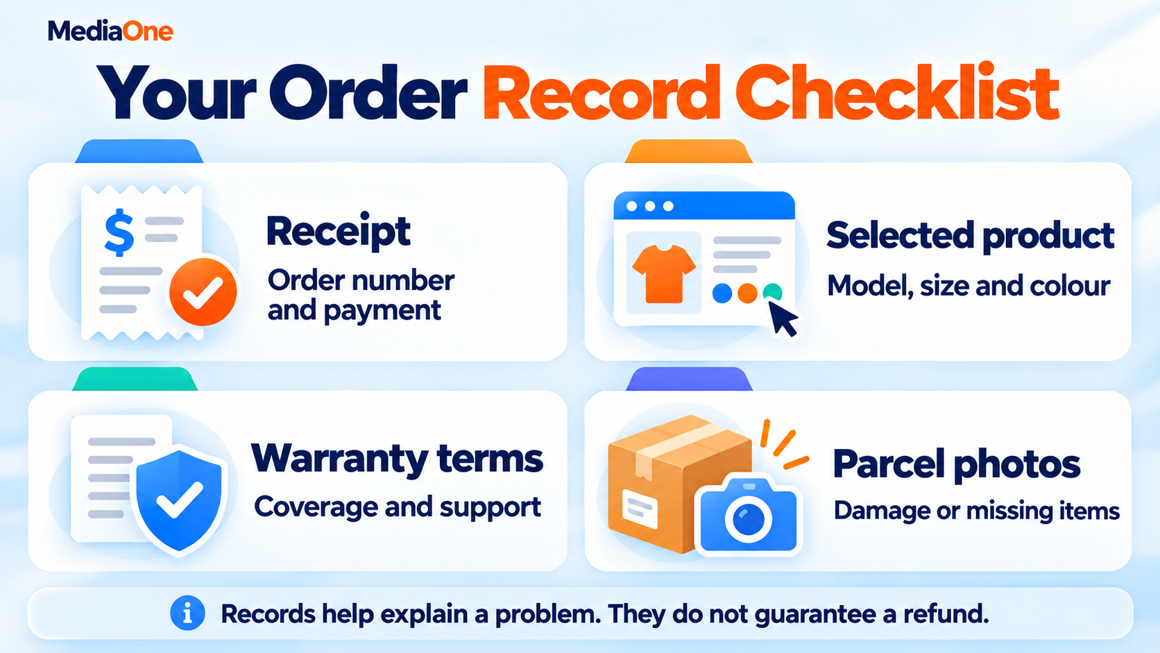 Online Shopping in Singapore: Where to Buy, What to Expect and How to Shop Smarter 3 Order record checklist showing receipts, product details, warranty terms and parcel photos