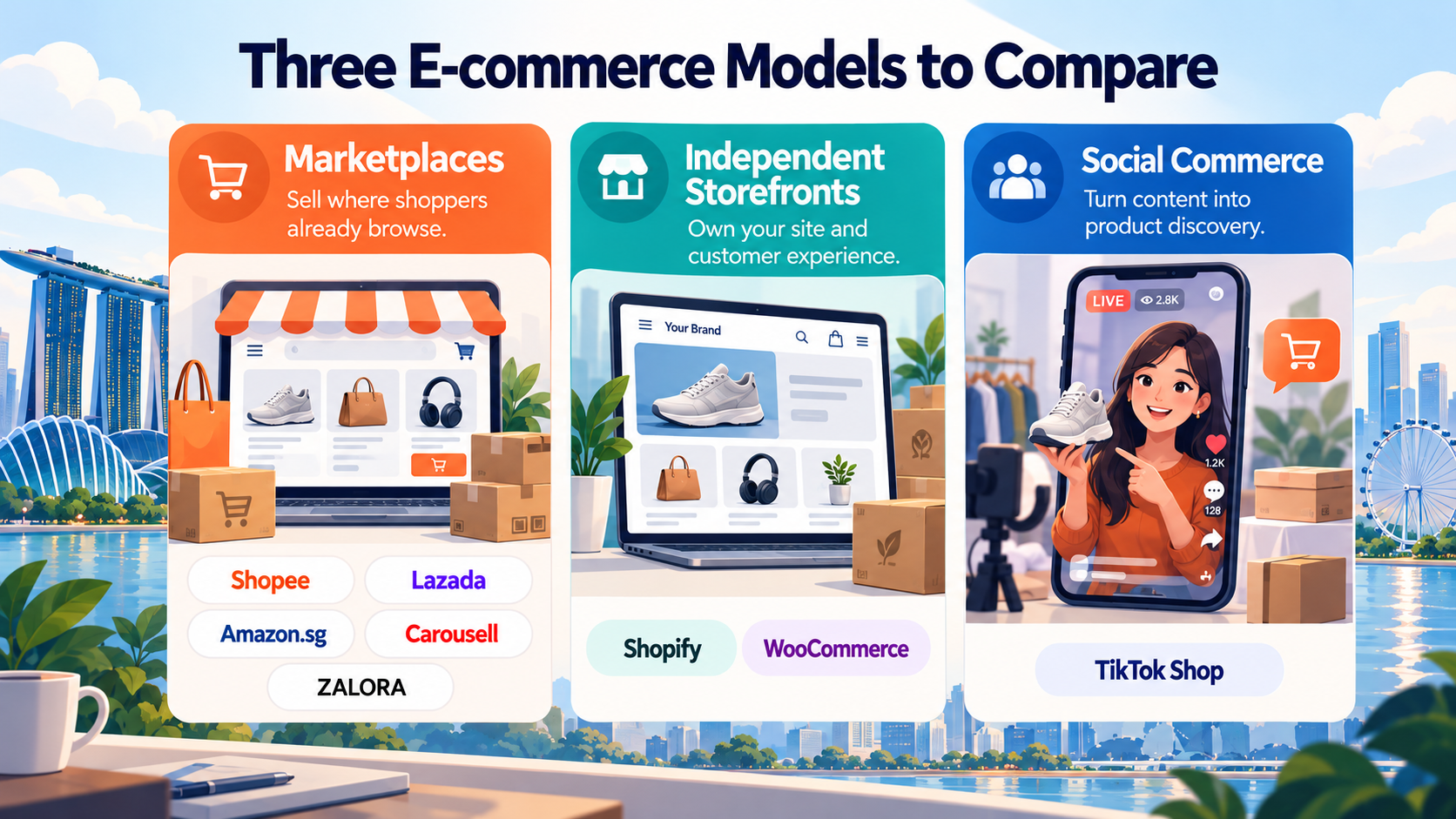 Online Shopping Platforms in Singapore (2026): How to Choose, Compare and Sell Across the Region 1 Online shopping platforms in Singapore 2026 comparing marketplaces, independent storefronts and social commerce