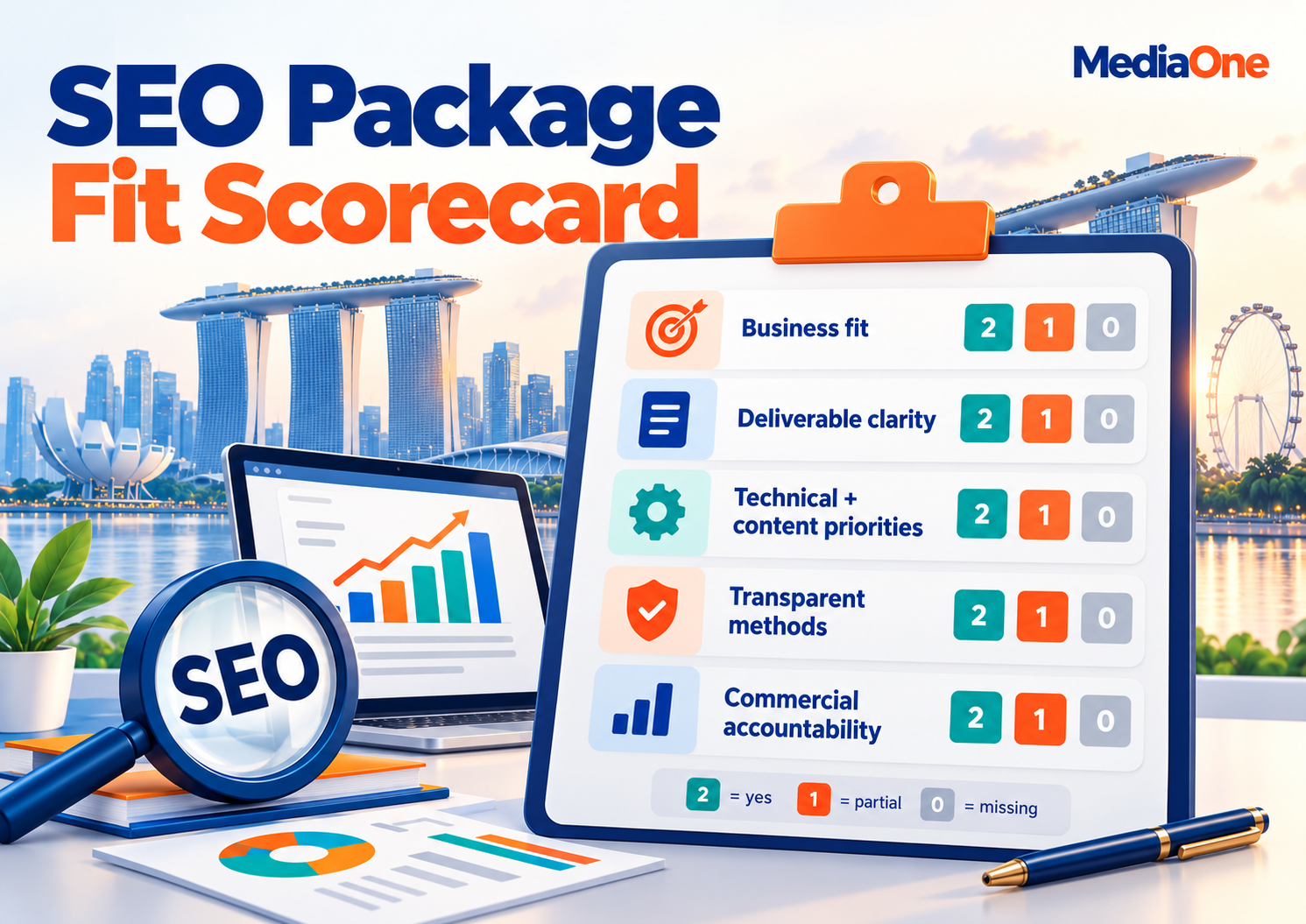 SEO Packages Singapore (2026): What You Actually Get for Your Money 3 SEO packages Singapore fit scorecard evaluating business fit, deliverable clarity, technical and content priorities, transparent methods and commercial accountability